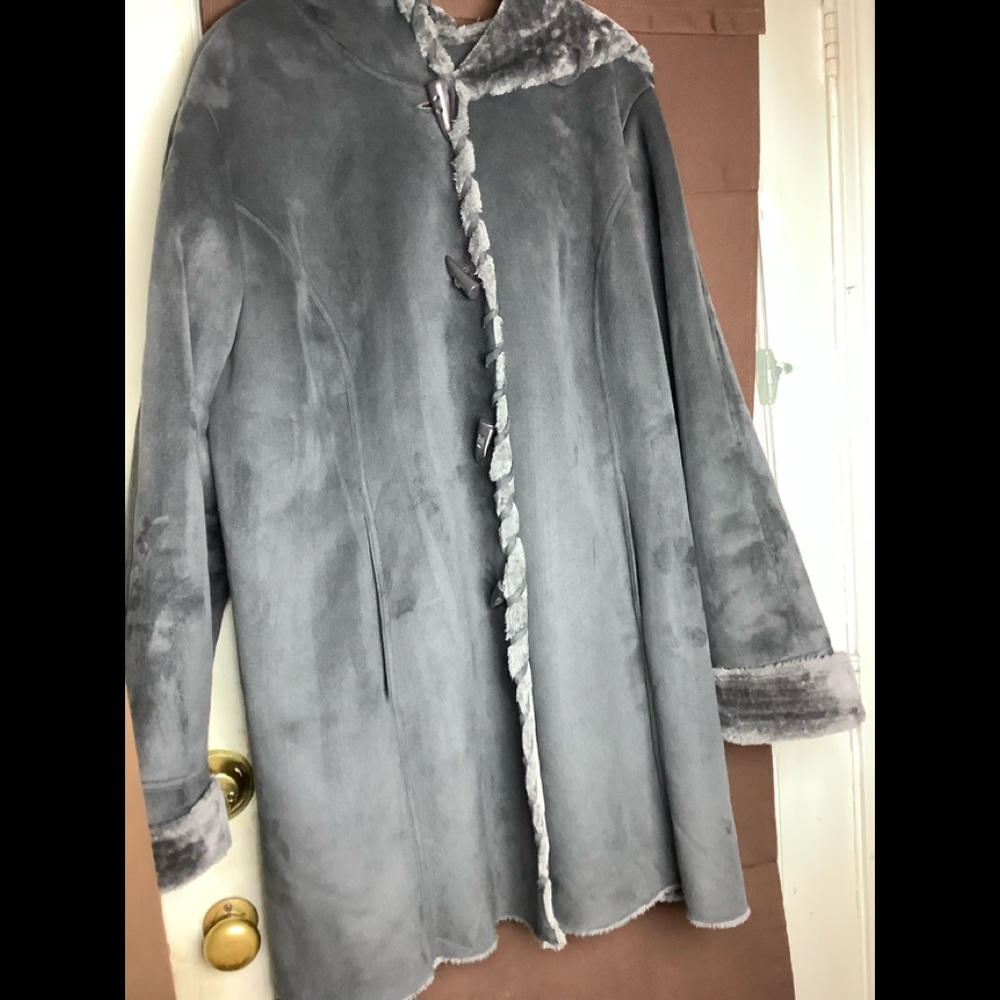Woman Within Fleece Toggle Button Car Coat W/Hood